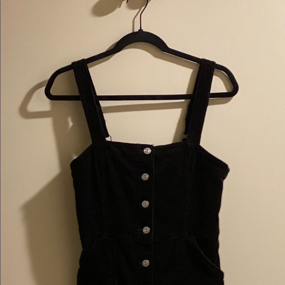 Corduroy Button Down Overall Dress (Black)
